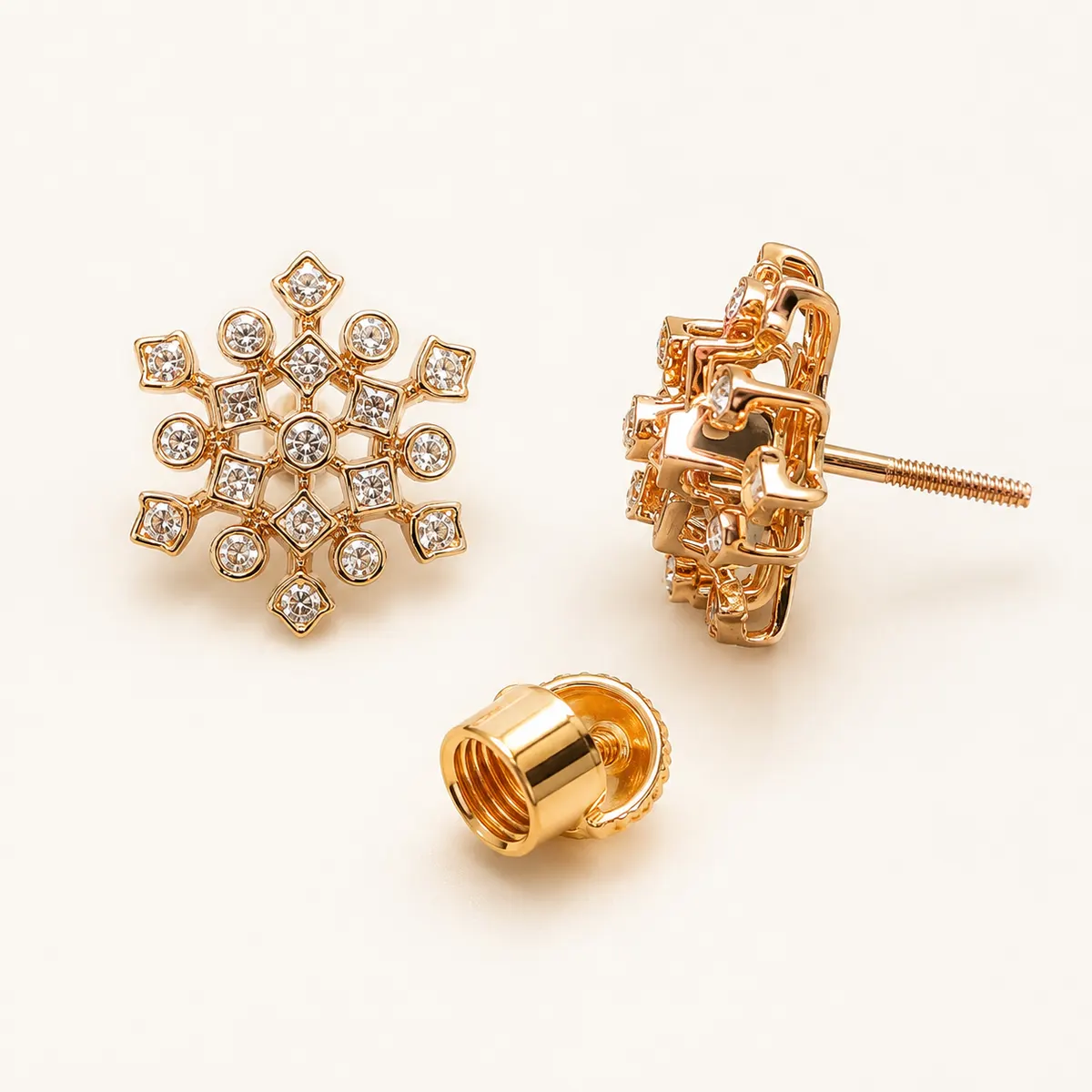 Rose gold geometric mandala diamond earrings