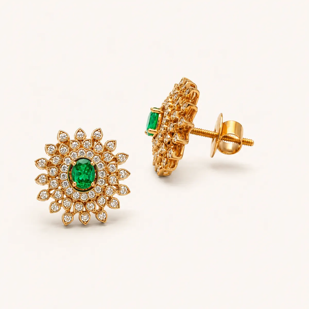 Emerald sunburst diamond earrings