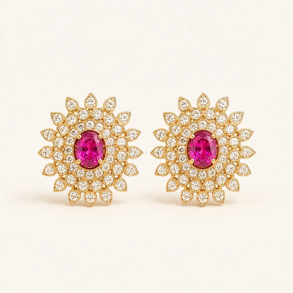 Ruby sunburst diamond earrings