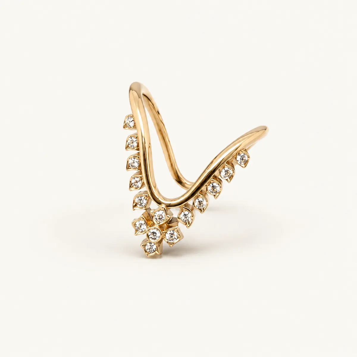 Rose gold chevron vanki ring with pavé diamonds