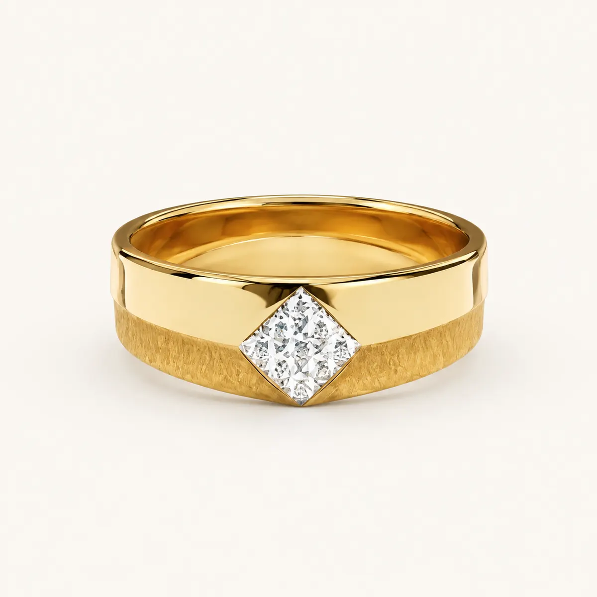 Two-tone pavé band on charcoal slate with gold rim light